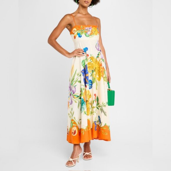 Alemais Pomegranate Floral Print Patterned Linen Maxi Dress - Picture 3 of 13